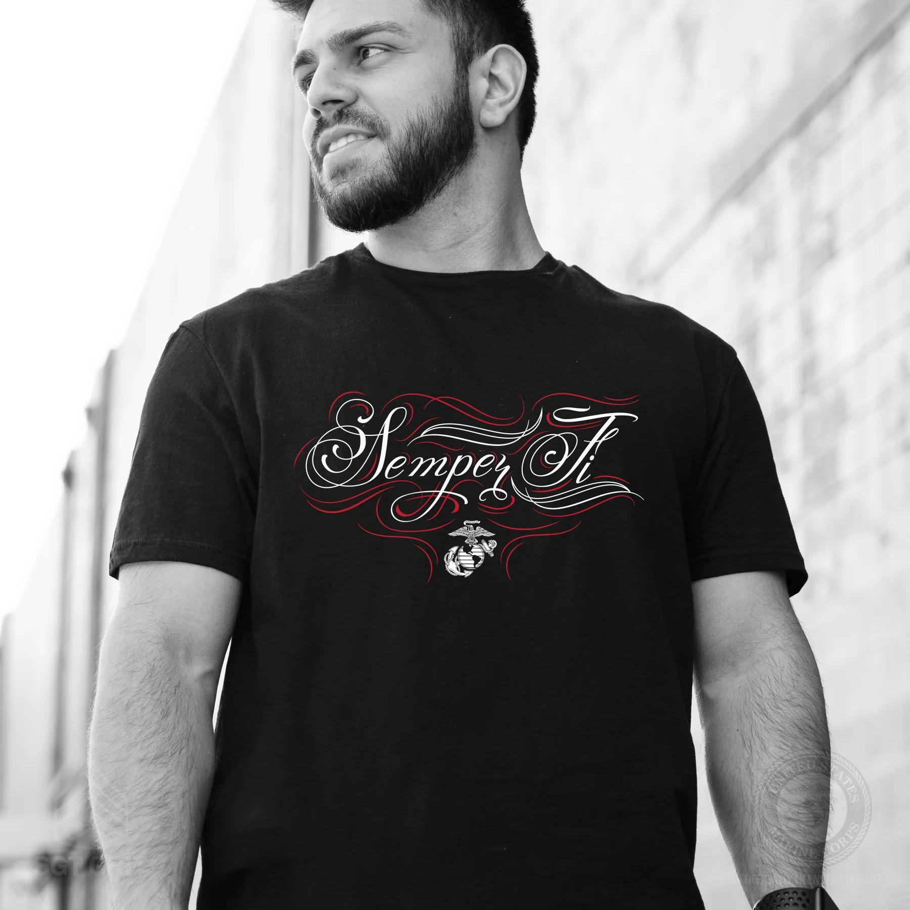 USMC Vintage Script Semper Fi T-Shirt - Image 2