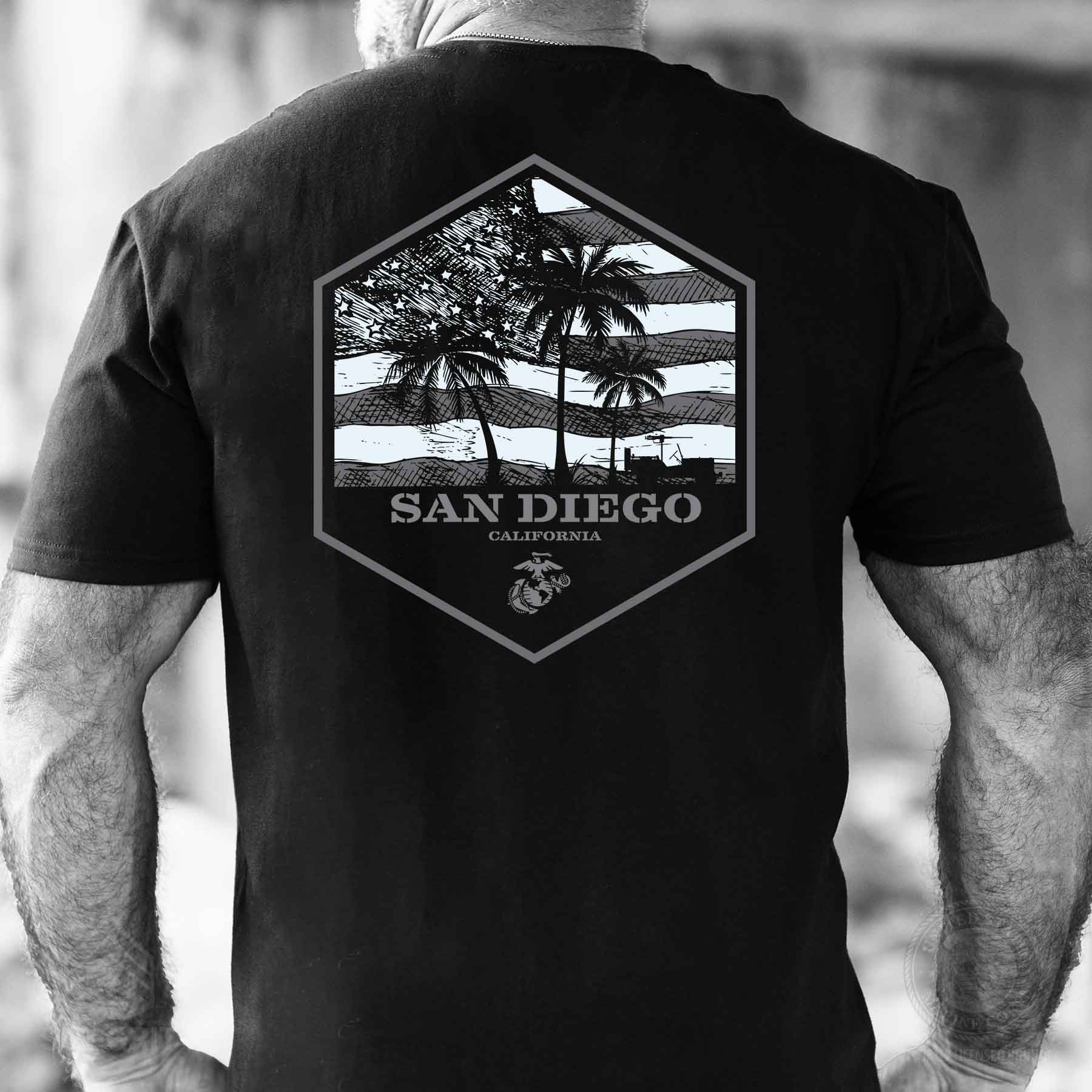 USMC Bootcamp Hexagon Back Design T-Shirt – Black - Image 4