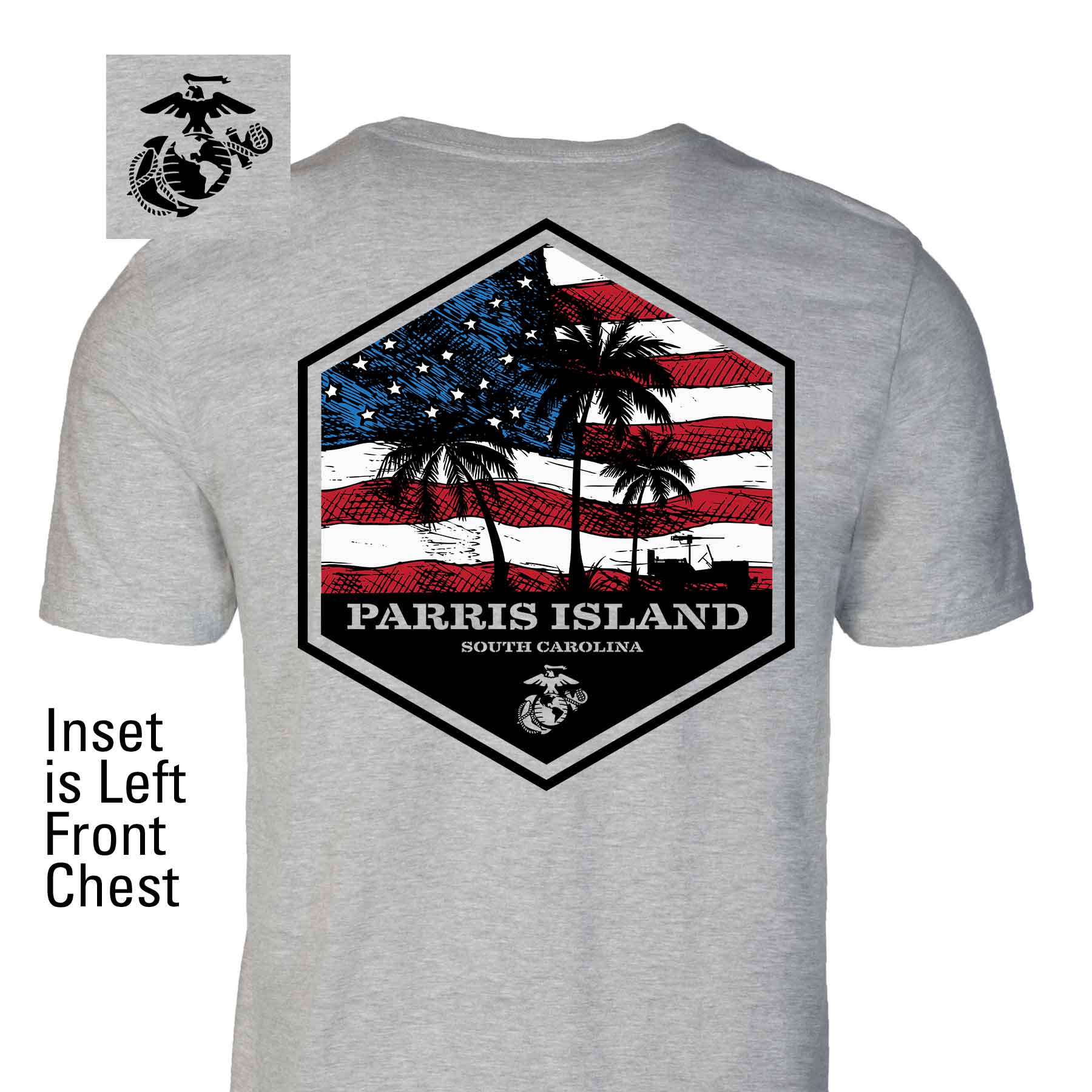 USMC Bootcamp Hexagon Back Design T-Shirt – Grey - Image 2