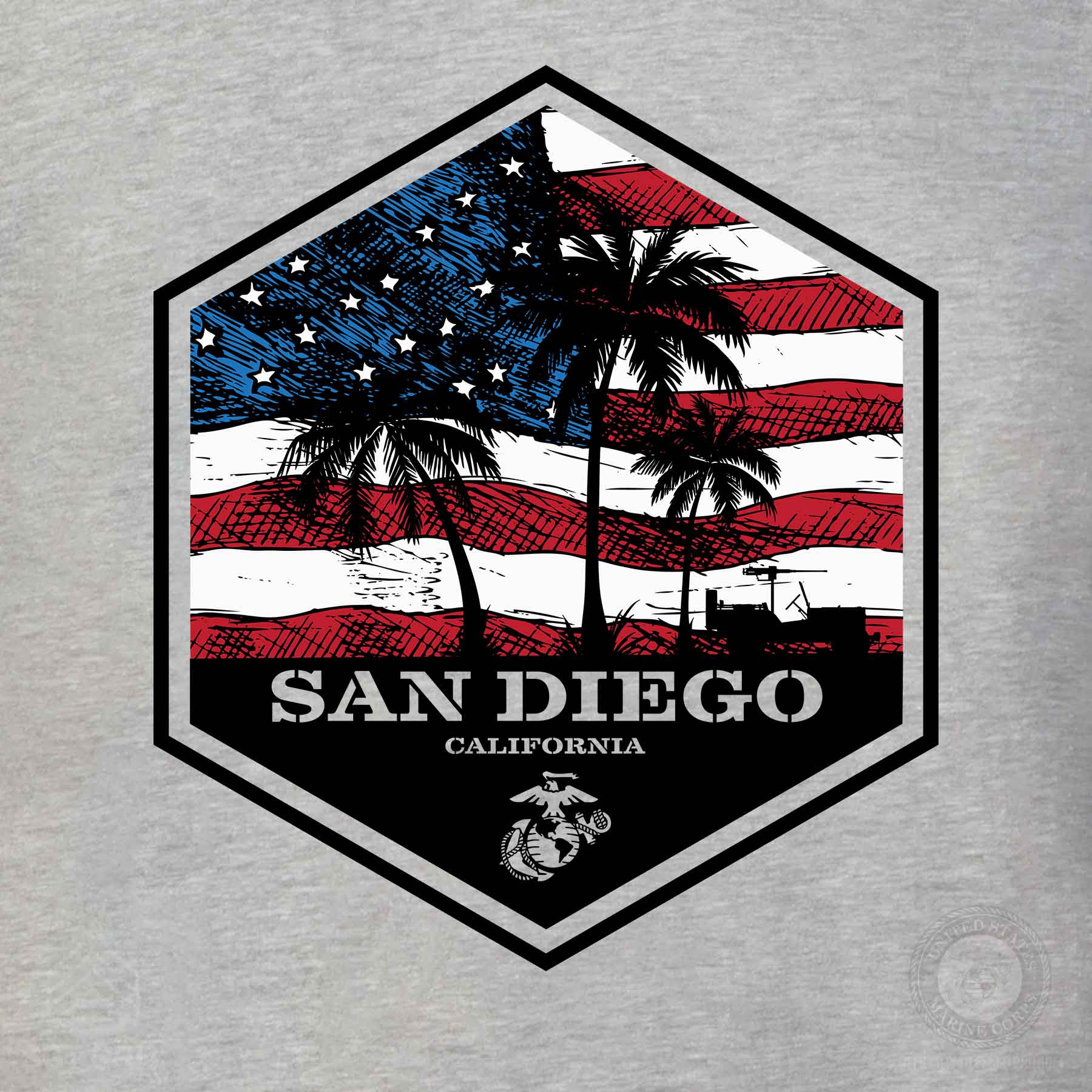USMC Bootcamp Hexagon Back Design T-Shirt – Grey - Image 7