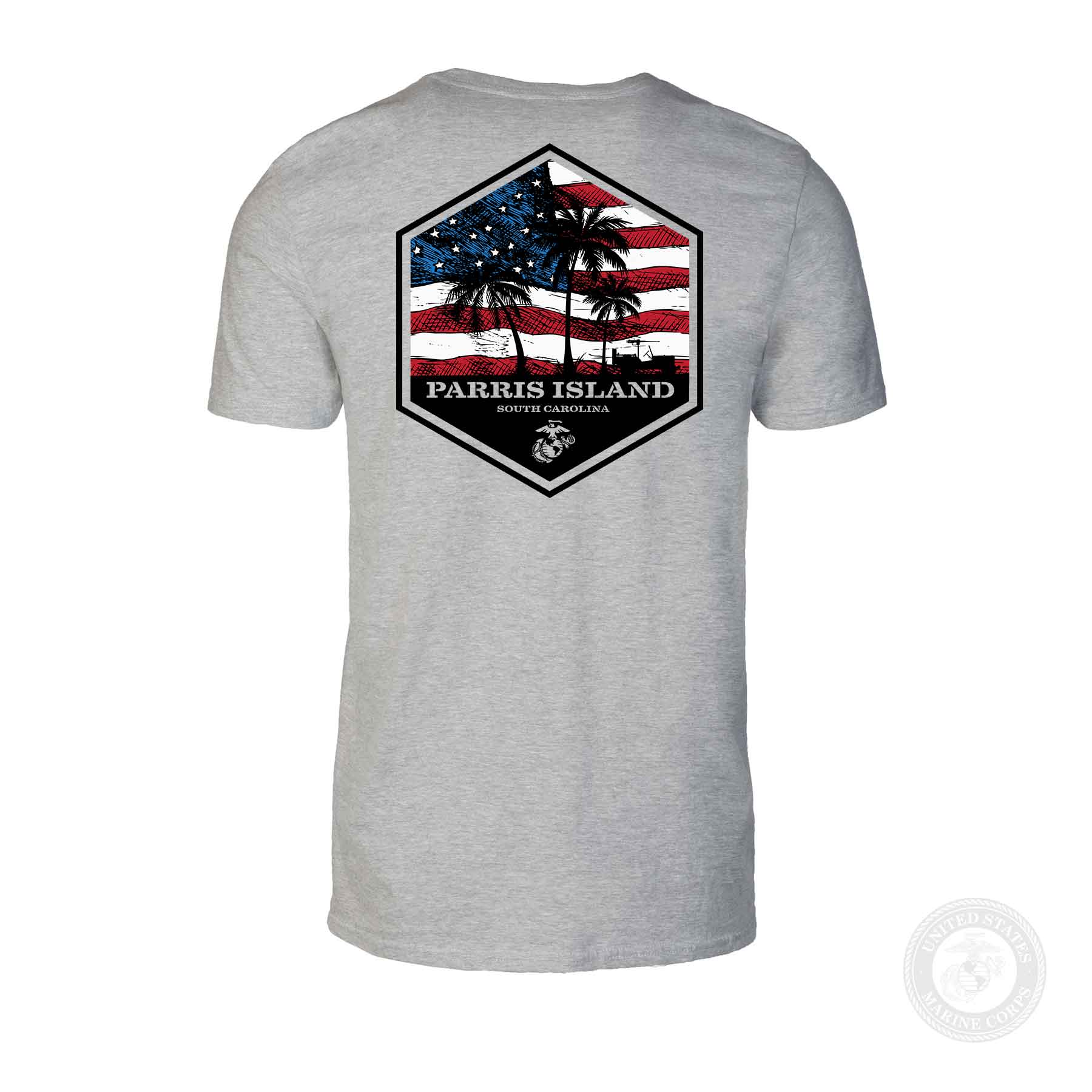 USMC Bootcamp Hexagon Back Design T-Shirt – Grey - Image 9