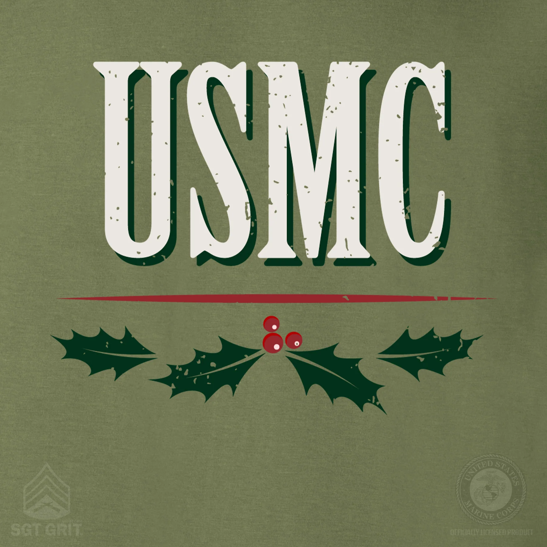 USMC Tun Tavern Christmas Long Sleeve T-Shirt Back Design- OD Green - Image 6